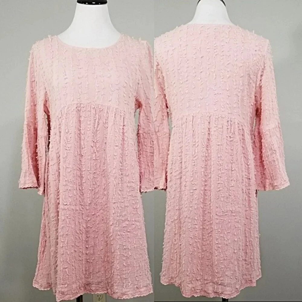 Paisley Vine Boho Chic Pink Eyelash Fringe Babydoll Mini Dress M
